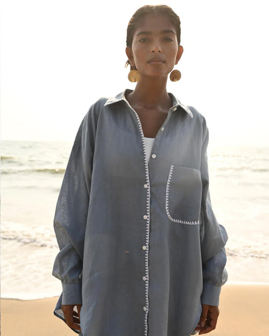 Irena Embroidered Shirt - Blue