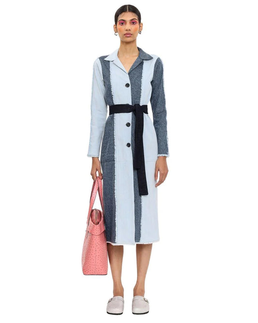 Day Out With Denim Shirt Dress in Dual Tone