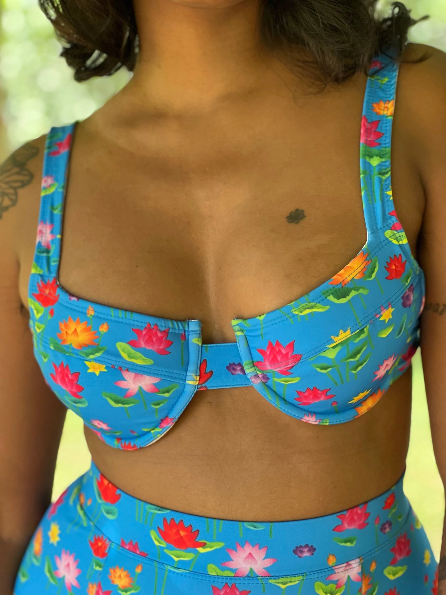 Lotus Pond Balconette Underwired Bikini Top With High Waist Bikini Bottoms
